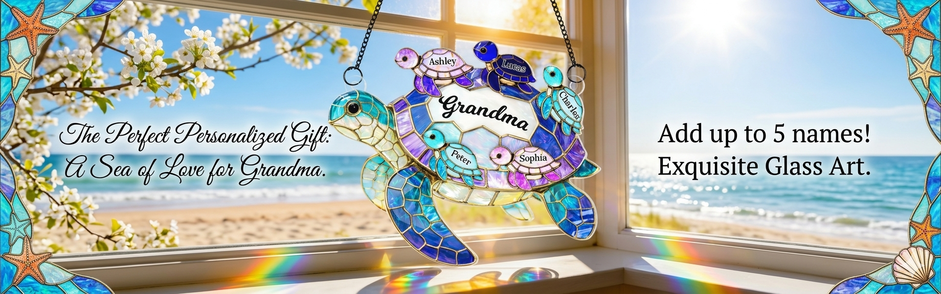 Personalized sea turtle suncatcher ornament with custom names gift for grandma Personalized sea turtle suncatcher ornament with custom names gift for grandma
